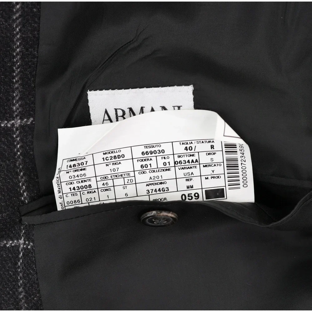 Armani Collezioni Blazer Mens 40R Black Gray Windowpane Cashmere Made in Italy